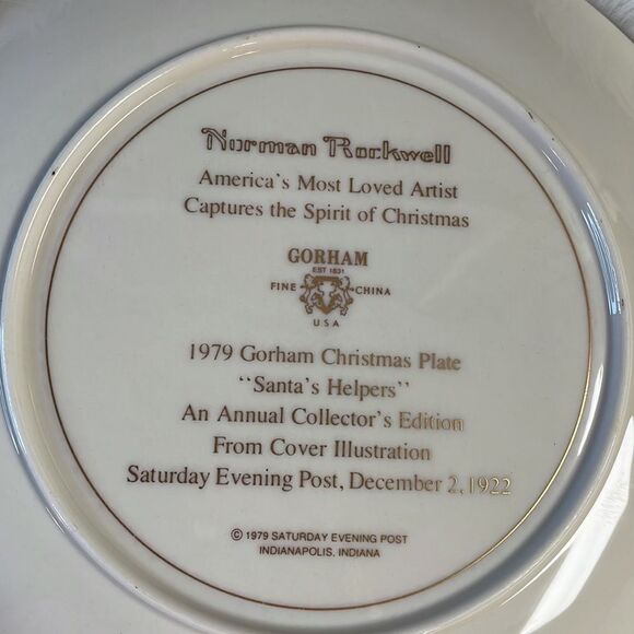Norman Rockwell 1979 Gorham Christmas Collectors Plate “Santa’s Helper” - Picture 3 of 5
